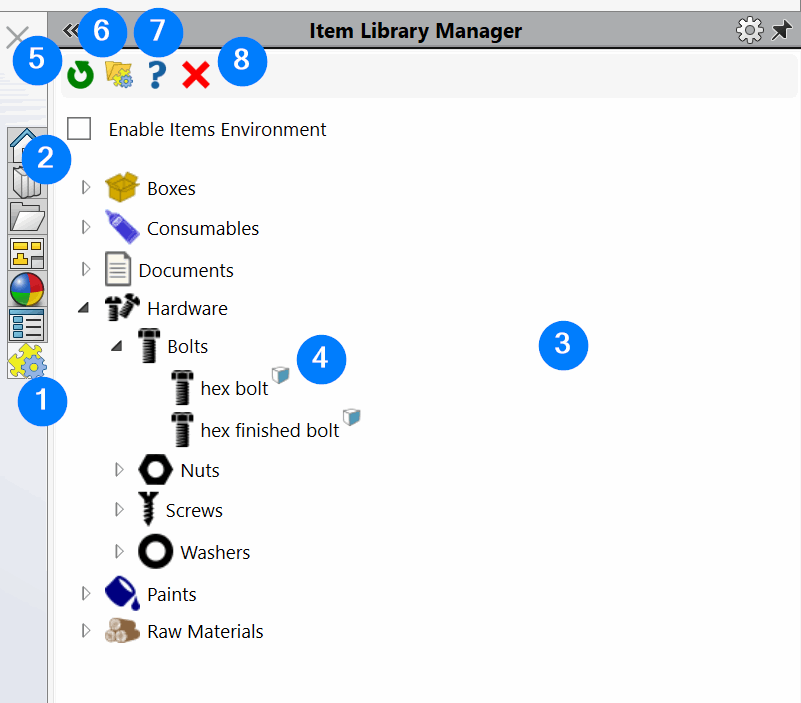 Items library manager task pane