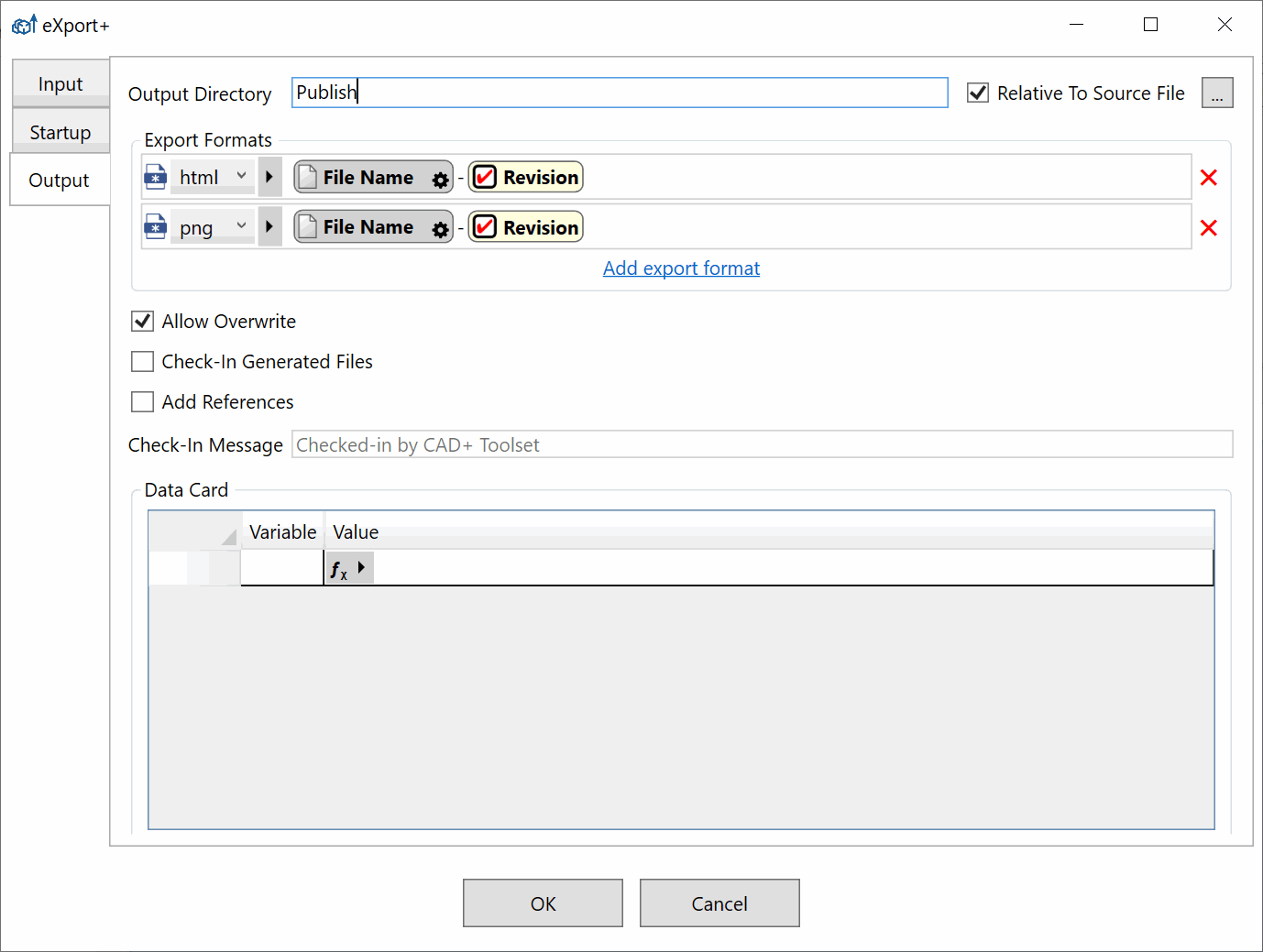 Launch settings of eXport+