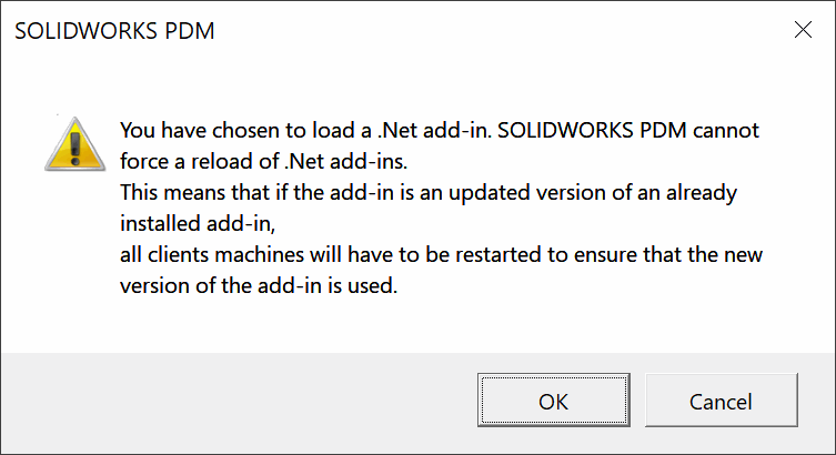 Add-in installation PDM warning