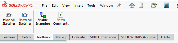 Toolbar commands in the command tab boxes
